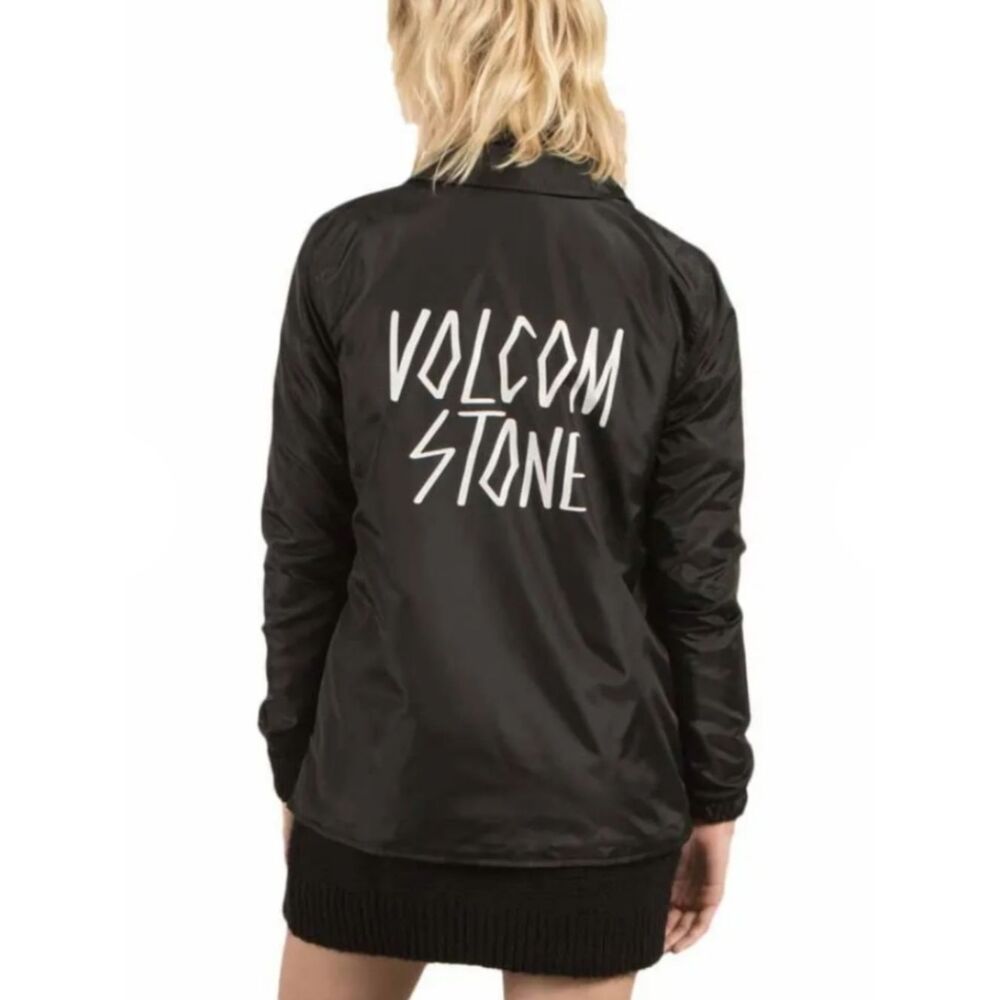 Volcom Stone Brewster Coach Jacket Black Snap Front Windbreaker Women’s M 12 - Picture 2 of 9